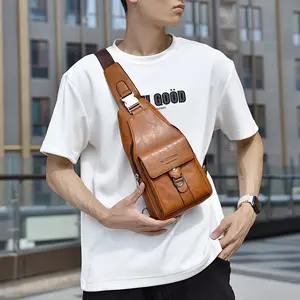 Fashion Leather Vintage Casual Men's Crossbody Bag Messenger Bag Large Capacity Multi-Compartment Chest Bag Men's Style, Holiday Gift, Christmas Gift