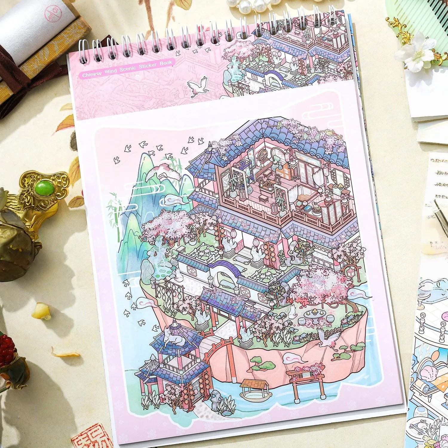 20 Sheets/book Miniature Landscape Sticker Book, Scrapbook Stickers, Scrapbooking Stickers, Art Stickers, Classical Style Building Theme, Perfect Holiday Birthday Gift, Decorative Craft Material