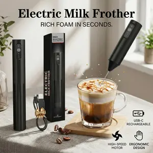 Rechargeable Milk Frother, Handheld Electric Coffee Mixer, 3 Speed Settings with Protective Cover, Multifunctional Drink Blender for Juice, Latte, Cappuccino,Egg