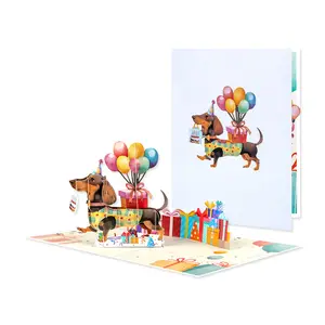 3D Dog Pop Up Happy Birthday Greeting Card, Funny Dachshund Birthday Card, Pop Up Happy Birthday Card for Girls Boys Dog Lover,  ideal love Gift for Adult and Kid with Blank Note & Envelope, Foldable Celebration for Daughter, Son, Mom, Dad, Friend, Childr
