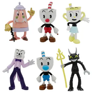 3.6-4 Inch Cuphead Figures 6 Styles Game Anime Mini Dolls Cake Decor Home Desktop Ornament Kids Collection Toy