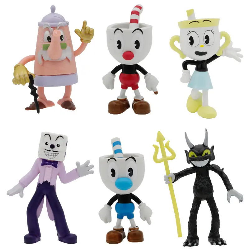 Cuphead Action Figures, 3.6-4 in 6-Style Game Anime Mini Dolls, Collectibles for Kids, Cake Decor & Home Desktop Ornament Toy, Decorative Accents Action Figures