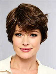 8-inch Dark Brown Natural Pixie Short Wig, Permable, Dyeable and Bleachable, Heat Resistant & Tangle-Free, Real Human Hair Texture. Perfect for daily commuting, parties and festivals, an ideal choice for daily life.