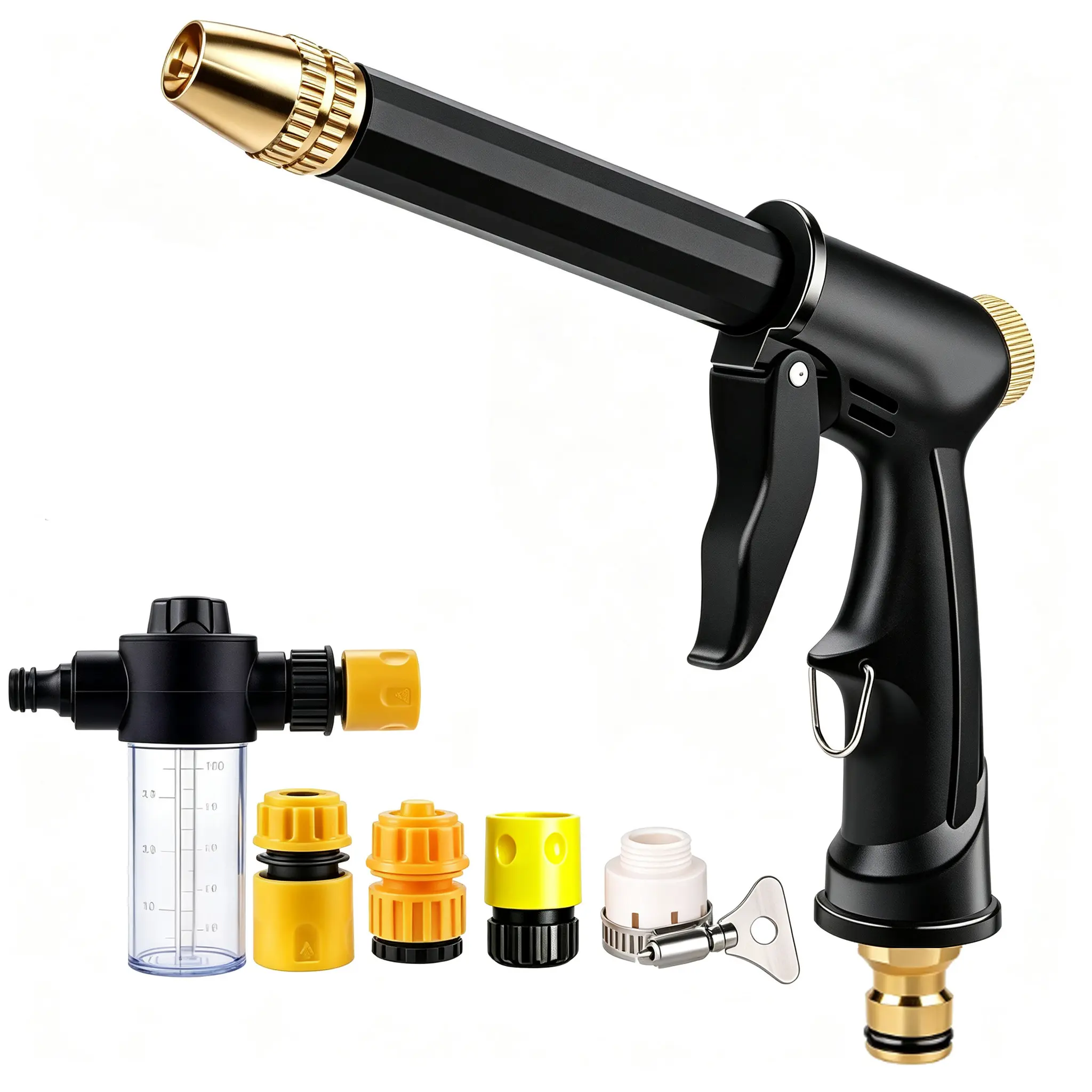Universal High-Pressure Spray Gun Hose Nozzle with 3 Connection Adapters, Multi-scene Use for Vehicle Cleaning & Plant Irrigation