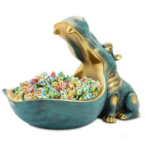 Hippo Statue Design Candy Bowl, Resin Animal Shaped Bowl, Creative Desktop Decoration, Creative Modern Decoration, Home Decor Supplies for Living Room Bedroom, Ornaments, Decorative Sculptures