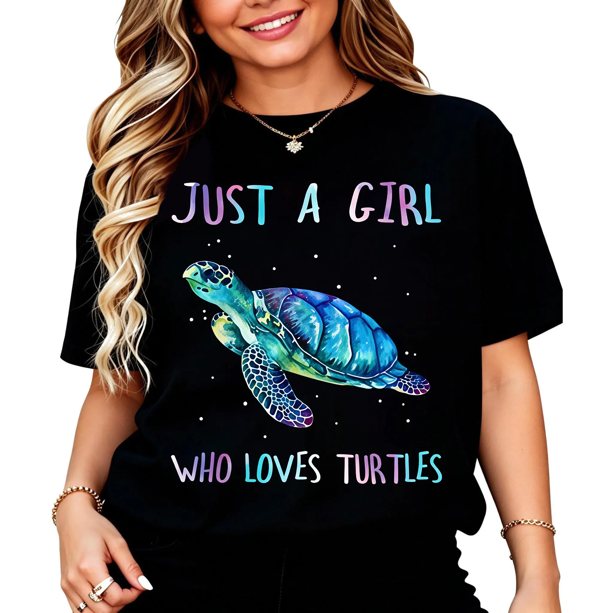 100% Cotton Unisex Turtle Watercolor Sea Ocean Just A Girl Who Loves Turtles T-Shirt