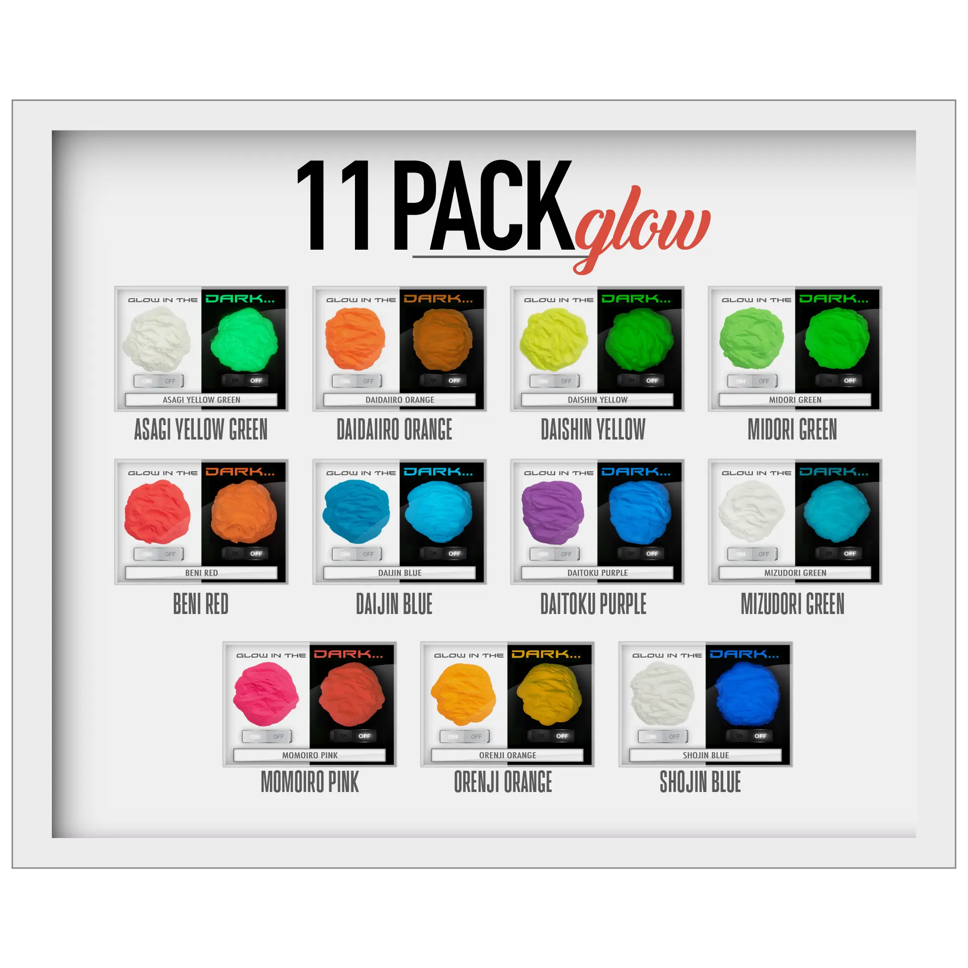 11 Color Glow in the Dark Pigment Powder Variety Pack Set