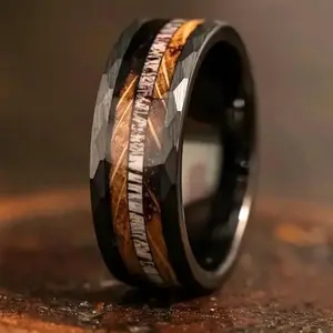 Burned whiskey barrel ring and antlers, wedding ring jewelry, suitable for men's daily wear, party and holiday gifts, birthdate stone moon decoration pendant set, ring, dog whistle necklace, herringbone waterproof sports function, comfortable sleep