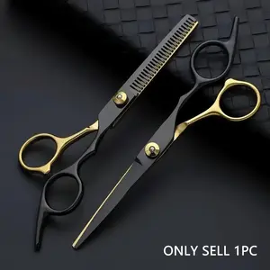 1PC Hair Cutting Scissor, Featuring Professional Thinning Scissors for Barbers And Unique Flat-Tooth Magic Scissors for Self-Trimming Bangs at Home, Designed with a Distinctive Black And Golden Aesthetic And Versatile Functionality