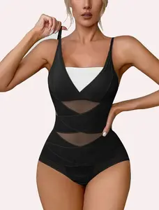 Women's High Waist Shaping Bodysuit, Fashion Black Deep V Neck Cross Back Support, Tummy Control Body Shaper, Postpartum Recovery, Removable Bra Pads, Seamless Smooth Silhouette, Hand Washable