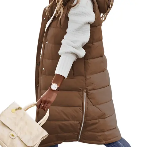 Womens Puffer Vest Winter Hooded Sleeveless Zip Up Long Puffy Jacket Warm Thick Quilted Coats with Pockets