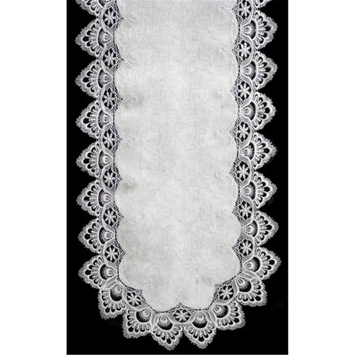 H8139-F1 White Lace Oval Runner, 16 x 45 in., Lace Design Runners, White Lace Runners