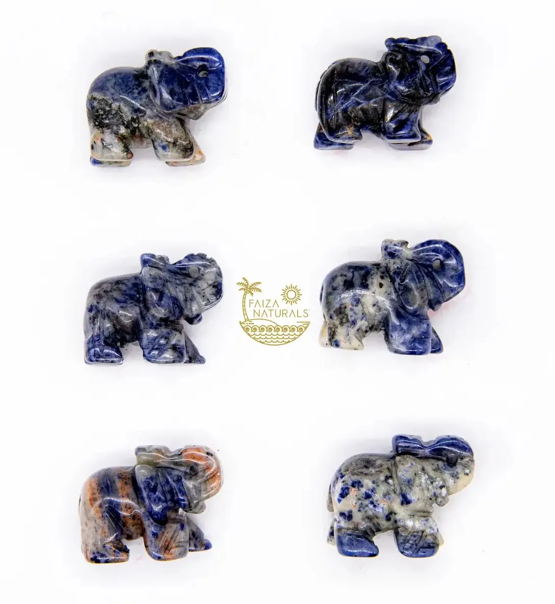 Faiza Naturals Blue Sodalite Crystal Elephant Figurine-Hand polished- Hand Carved