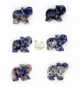 Faiza Naturals Blue Sodalite Crystal Elephant Figurine-Hand polished- Hand Carved