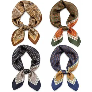 4PCS Neck Scarf Bandanas for Men and Women, Silk Feeling Head Scarfs, Fashion Neckerchief Square Purse Scarf