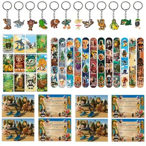 Brainrot Tralalero Tralala Funny Animal Series Birthday Party Gift and Decoration Set, including 12 bracelets, 12 keychains, 12 notebooks, and 12 invitation cards. Can be given to guests at the party, making it the perfect choice for a celebration