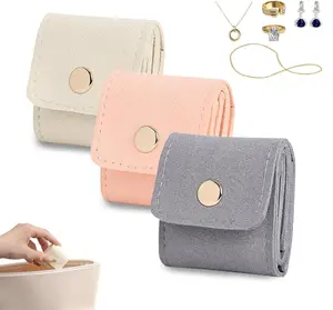 Mini Travel Jewelry Bag Set, Foldable Jewelry Organizer Pouch with Buckle, Portable Jewelry Storage Case for Travel (3pcs)