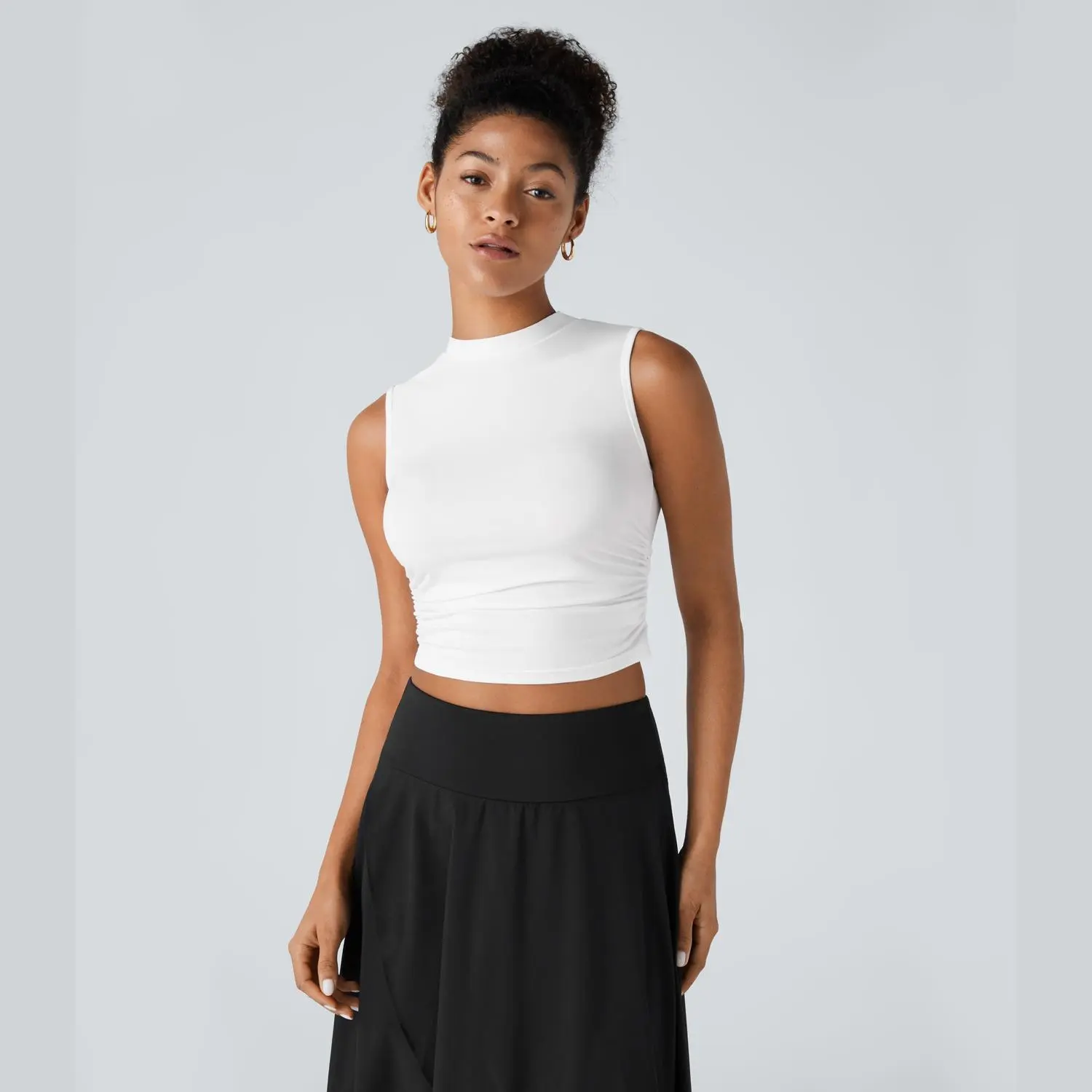 Halara Round Neck Ruched Skinny Cropped Casual Tank Top
