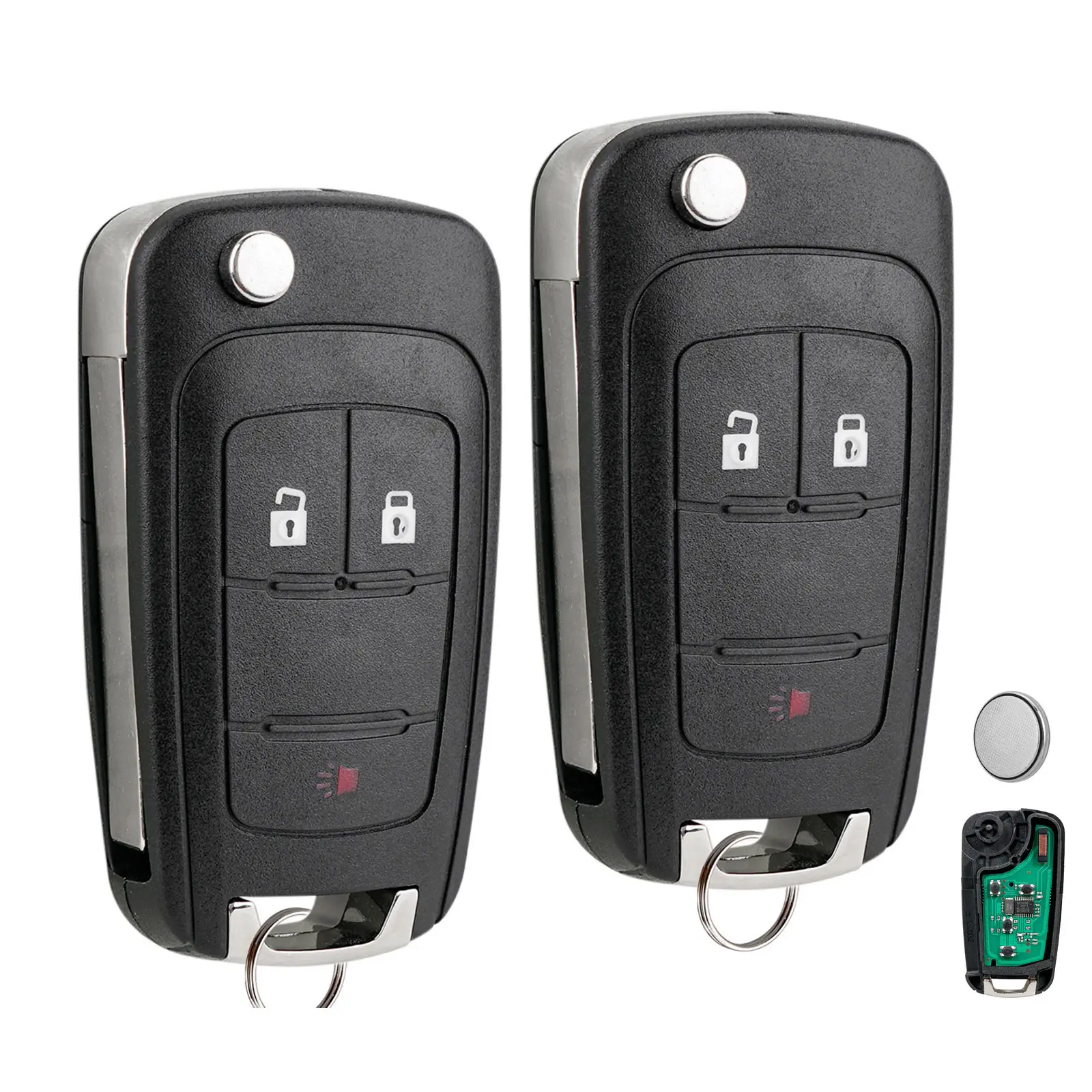 2x 3-Button Replacement Remote Key Fob with Batteries, 315MHz, Lock/Unlock Function, ABS & Metal - Compatible with Chevrolet Trax, Spark, Camaro, Equinox, Buick, 2010-2018 GMC Terrain