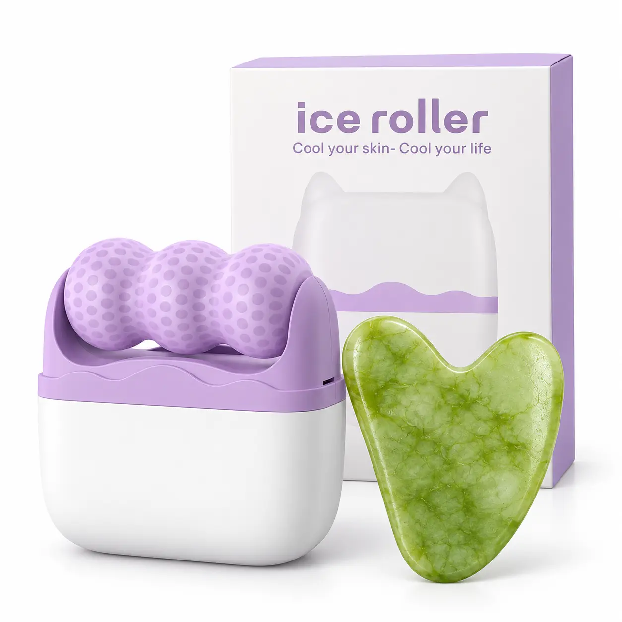 Ice Roller & Gua Sha Set - Gentle Reusable Cooling Facial Massage Tools for Daily, Evening Morning Skincare, Smooth Face & Neck Care