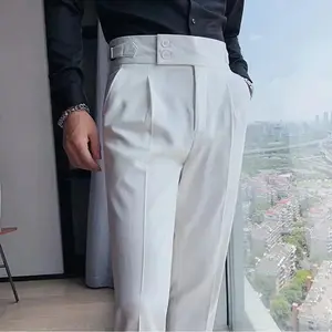 British Style Autumn New Solid High Waist Trousers Men Formal Pants High Quality Slim Fit Business Casual Suit Pants Hommes
