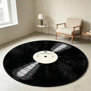 Limited edition vinyl record circular carpet retro trendy plush floor mat living room bedroom anti slip wear-resistant floor mat atmosphere decorative mat suitable for ins style/wooden home decoration Home Decor Rugs