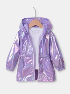 Girls' Lightweight Colorful Hooded Jacket, Spring & Fall Long Sleeve Casual Outerwear, Cute Fitted Design, Perfect for Outdoor Activities