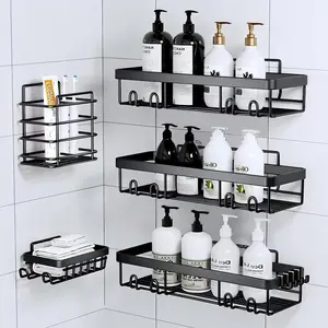 Bathroom Storage Rack Set,5 Pack Shower CaddyShelf Organizer. Adhesive wall-mounted Shower Rack. No DrillingLarge-Capacity. Rustproof SoapStorage Rack for Bathroom, Kitchen corner shower caddy black rack shelf