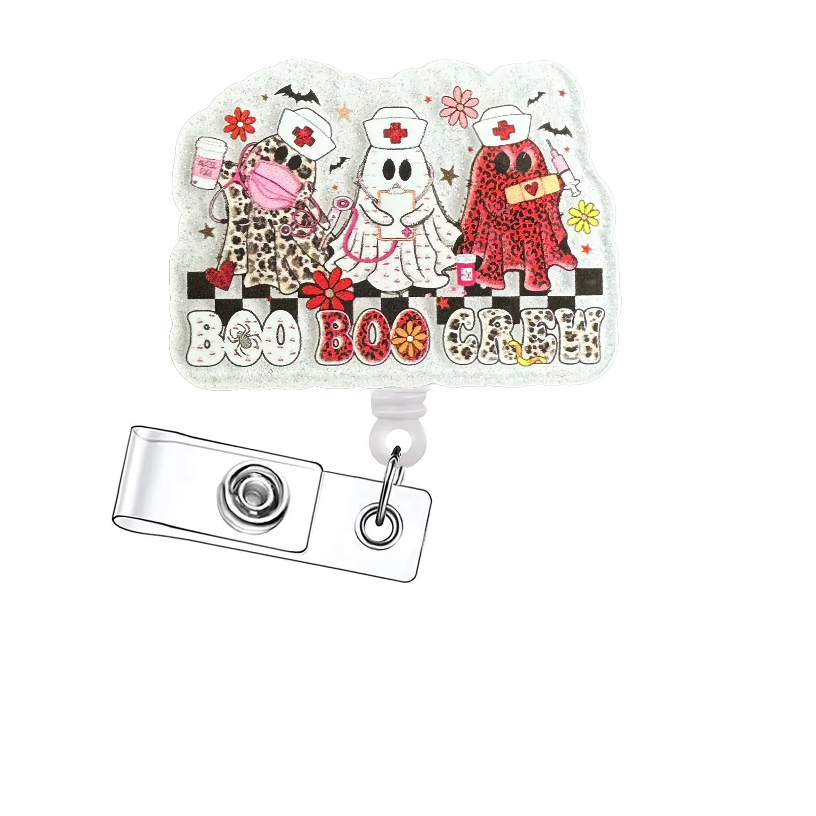 1Count/15pcs Halloween Retractable Badge Reel - Acrylic Id Holder With Clip For Nurses, Doctors, Nursing Students & Office Staff