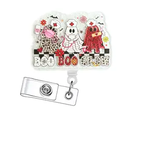 1Count/15pcs Halloween Retractable Badge Reel - Acrylic Id Holder With Clip For Nurses, Doctors, Nursing Students & Office Staff