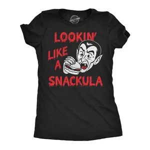 Womens Funny T Shirts Lookin Like A Snackula Sarcastic Vampire Graphic Novelty Halloween Tee For Ladies Funny Womens T Shirts Cute Vintage Fashion Casual Ladies T-Shirt Gift Halloween Tops for Women Funny Food Black -