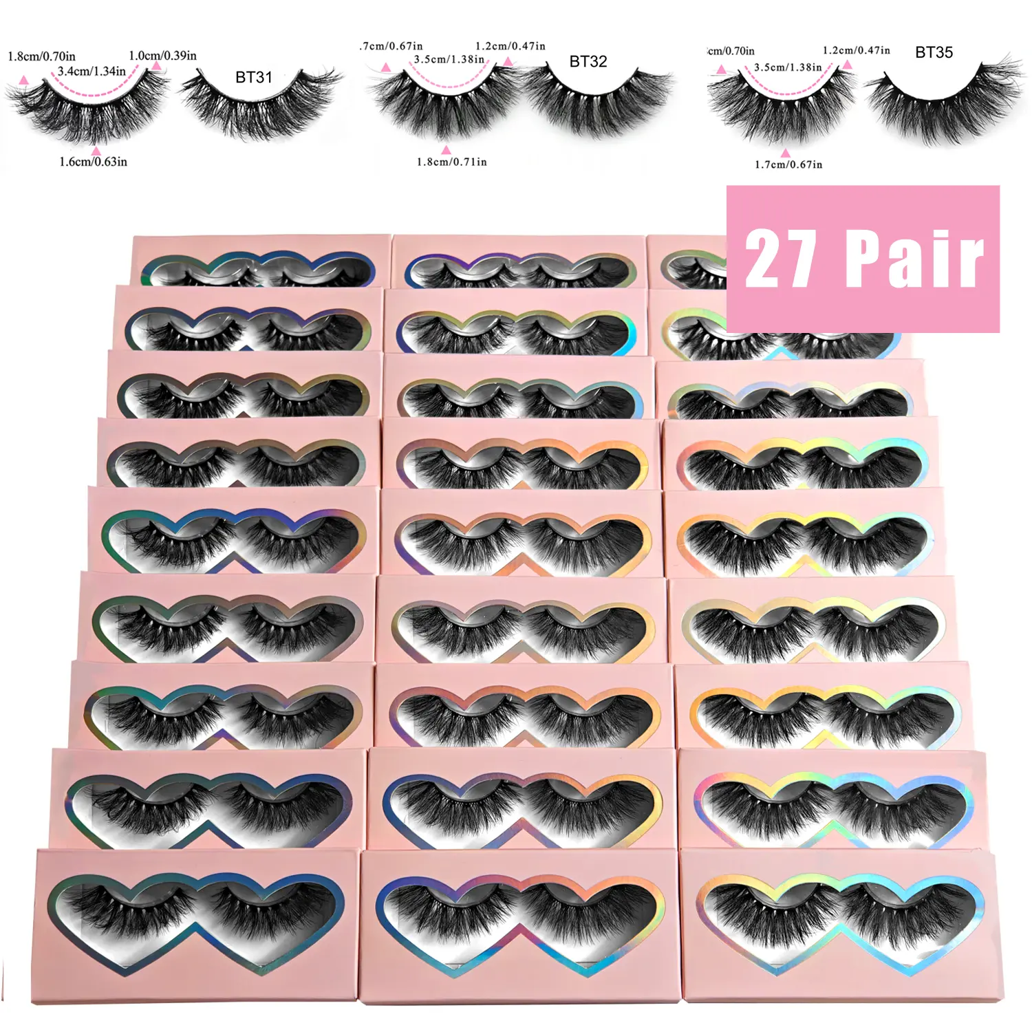 NO.1 BTLLSSH False Eyelashes 18mm 3 Styles 27 Pair PACK Mix Cross Natural Look Luxury Volume Faux Mink Lashes Reusable Strip Lashes, Mulitpack Makeup Cosmetic