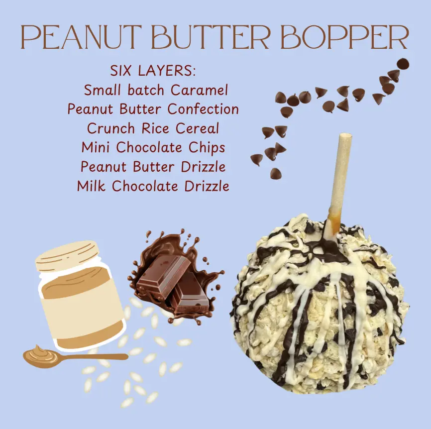 Copperpot Caramel Apple Peanut Butter Bopper 6 Layers Large Crisp Granny Smith Apple Handcrafted with Chocolate & Toppings