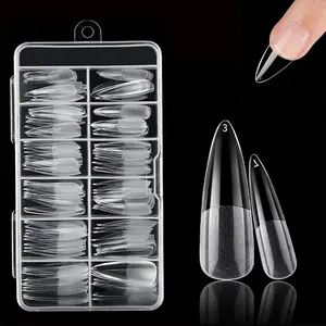 120Pcs Clear Half Frosted Nails Tip Almond Acrylic Fake Nails Full Cover Ballerina Fake Nails Long Stiletto 12 Sizes Acrylic Nail Extensions For Nail Salons and Home DIYS Nails Salon, Nail Kit