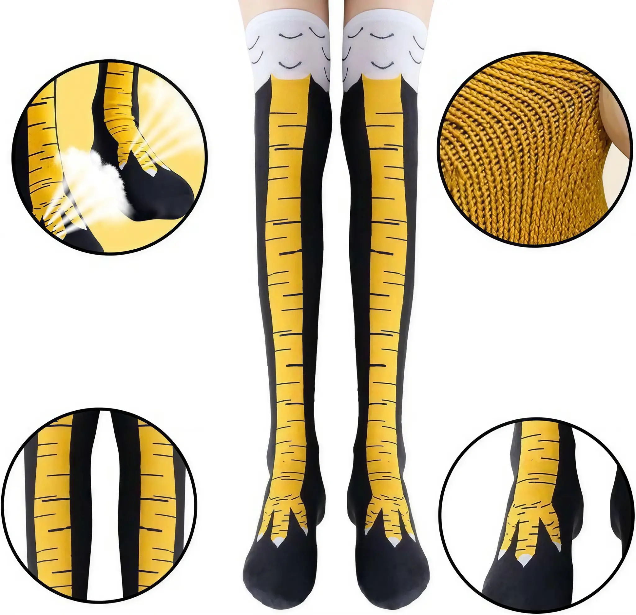 Chicken Leg Socks, Knee-High & Mid-Calf Chicken Feet Socks | Funny 3D Novelty,Animal Paw Socks, for Women Men, White Elephant Gifts, Thanksgiving Xmas Halloween Party, Stocking Stuffers