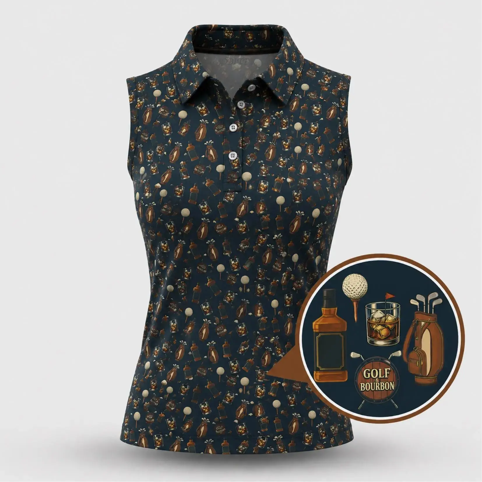 Whiskey Golf Pattern Polo Shirt for Men Women, Summer Beach Vacation Sleeveless Polo for Women