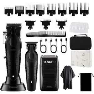 KEMEI Professional Hair Clippers for Men, Cordless Complete Barber Clipper T-Blade Trimmer Foil Shaver Set, Electric Hair Cutting Full Kit with 11 Guide Comes, USB Fast Rechargeable