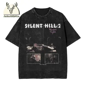 Washed T Shirts Horror Silent Hill Heavens Night Hip Hop T-Shirt Street  Streetwear Short Sleeve Printed Tops Tees Men Women