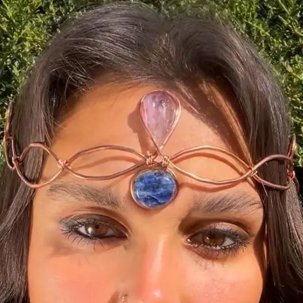 The Enchantress Crown - Sodalite and Amethyst Copper Fairy Circlet Tiara Third Eye Headpiece