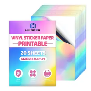 A4 Holographic Rainbow Vinyl Sticker Paper, 20 Sheets, 8.3x11.7 Inches, Water-Resistant & Self-Adhesive, Inkjet & Laser Compatible, High Adhesive Stickers
