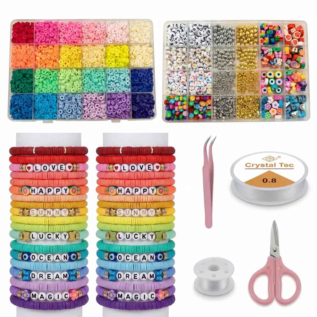 5600+ Pcs Polymer Clay Beads Kit, All-in-1 DIY Jewelry Making Set with Charms, Elastic String & Scissors, Clay Beads Bracelet Making Supplies for Friendship Bracelets, Necklaces & Handmade Crafts,bead