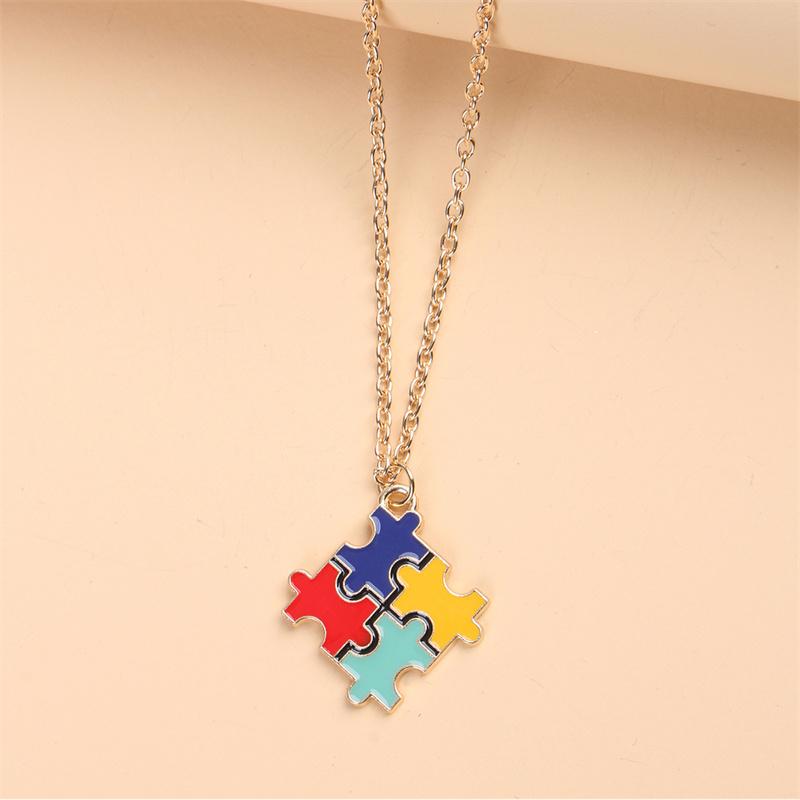 Creative Multi Color Puzzle Autism Awareness Enamel Pendant Necklace Best Friend Ladies Fashion Jewelry Accessories Gift Wholesa month supply Heart Style Choker