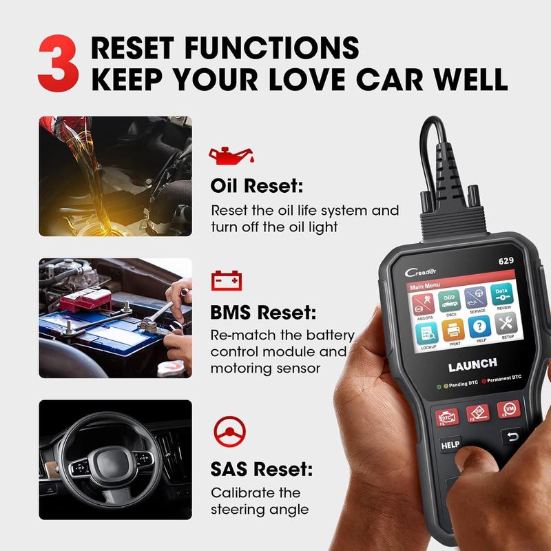 Launch CR629 OBD2 Scanner ABS SRS Scan Tool with Active Test, 3 Service Oil/SAS/BMS Reset Tool, Full OBD2 Functions Car Code Scanner, Lifetime Free Update