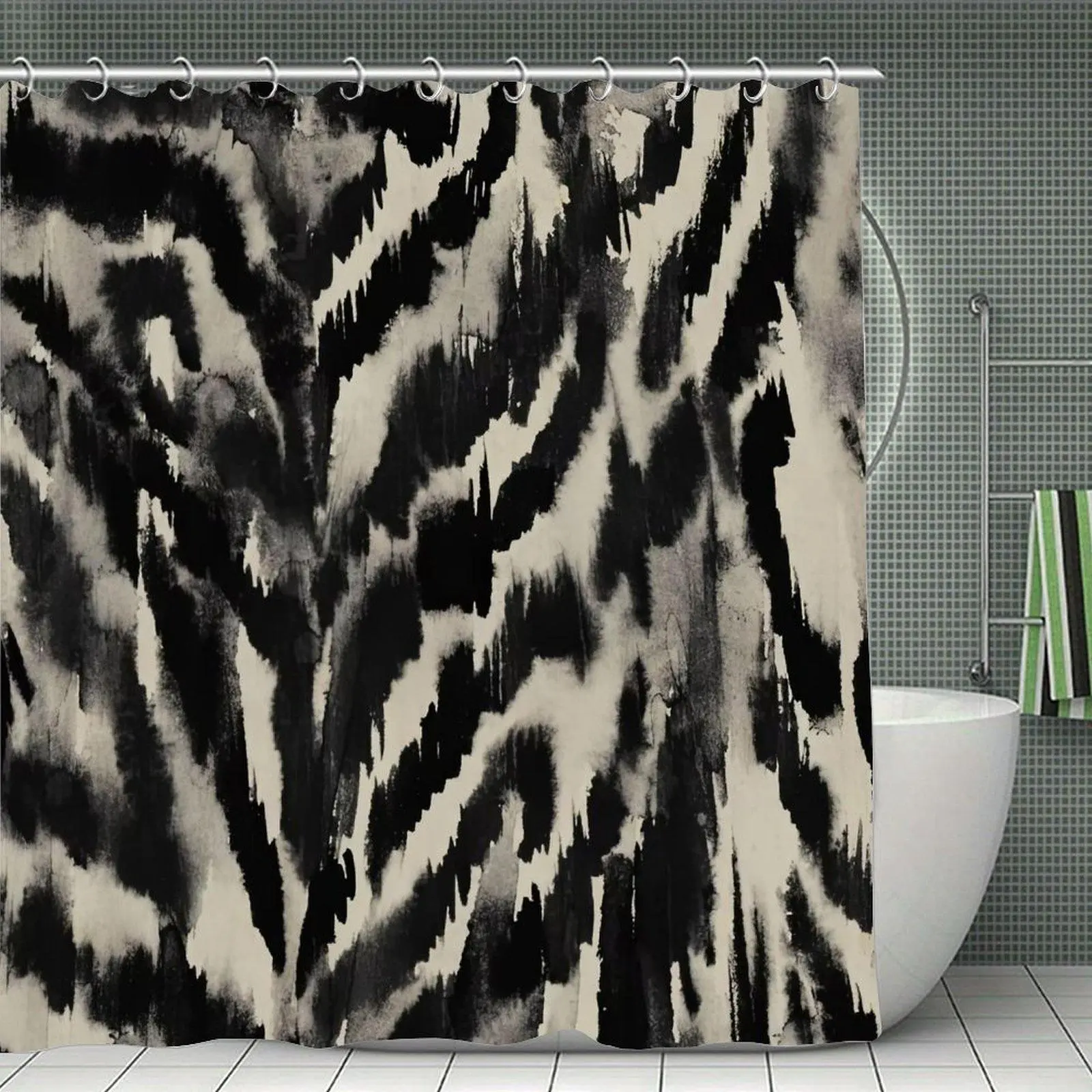 Ink Wash Zebra Stripe Abstract Texture Art Waterproof Shower Curtain, Bathroom Home Supplies Shower Curtains