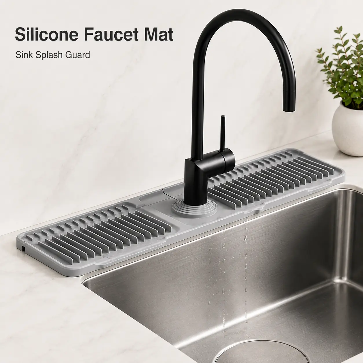 24'' Folding Faucet Mat for Kitchen Sink SplashGuard[7° Slope Fast Self-draining][Snap Lock Fit]Kitchen Sink Faucet Mat Splash Guard Kitchen Sink...