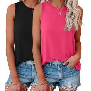1/2Pack Womens Crew Neck Tank Tops Casual Loose Fit Sleeveless Shirt