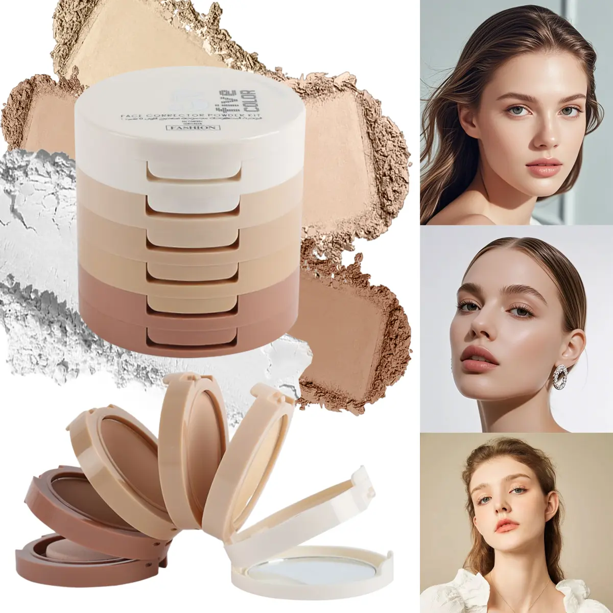 5 in 1 Powder Blush Long-lasting Waterproof Oil Control Cosmetic Setting Powder Moisturizing Concealer Dry and Wet Soft Matte Makeup Finish
