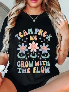 100% Cotton Unisex Preschool Teacher Appreciation Team Pre-K Grow With the Flow T-Shirt for Men Women Girls