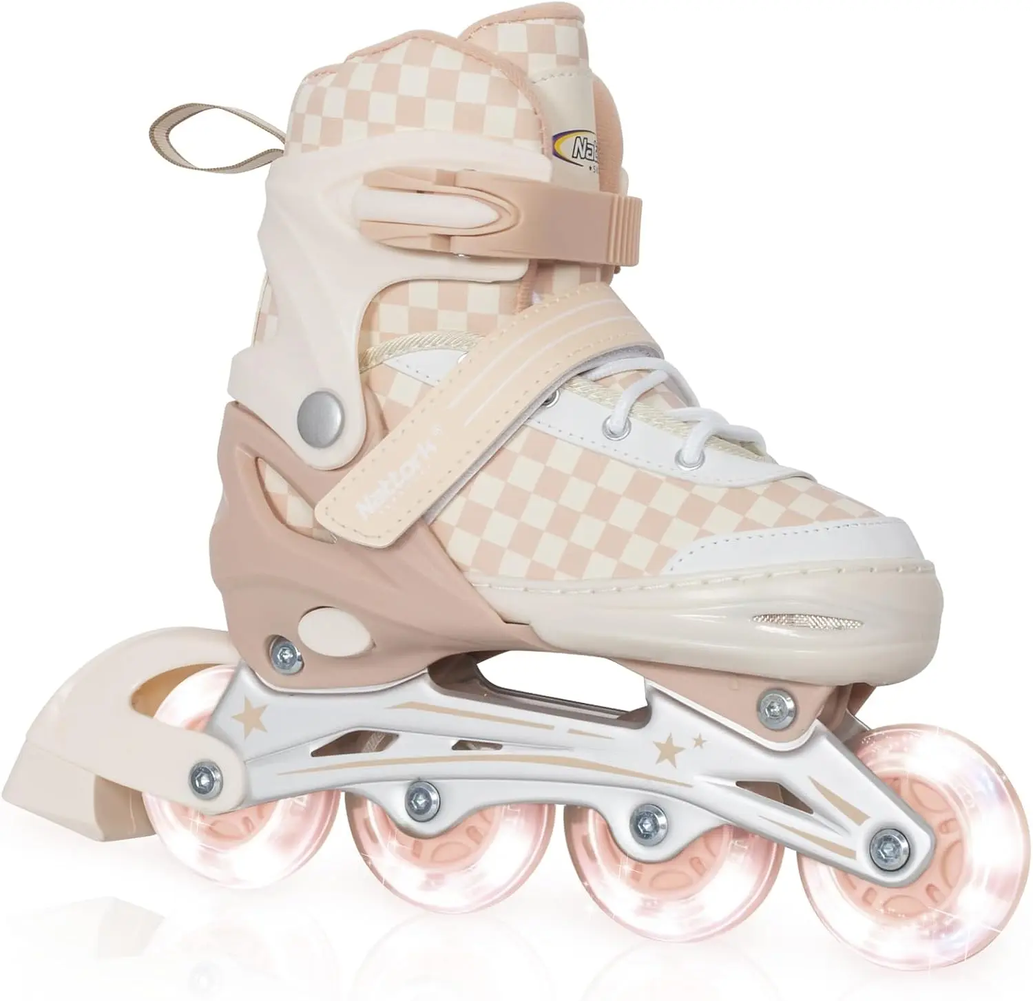 Adjustable Inline Skates for Kids Teens Boys Girls, Checkerboard Design Blades Skates with Light Up Illuminating Wheels, Beginner Indoor Outdoor Skating Gift