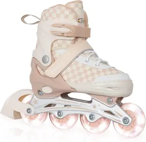 Adjustable Inline Skates for Kids Teens Boys Girls, Checkerboard Design Blades Skates with Light Up Illuminating Wheels, Beginner Indoor Outdoor Skating Gift